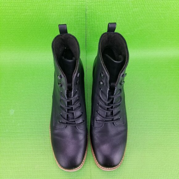 ✅Korks Women's Black Faux Leather Block Heel Lace Up Ankle Boots Womens 9M Biker - Picture 7 of 11